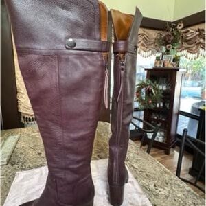 Franco Sarto Burgundy Leather Over the Knee Boots